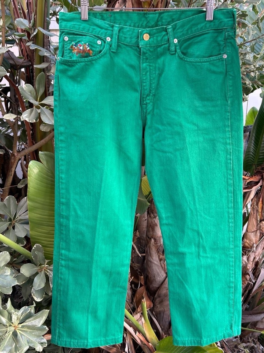 Vintage 2009 Polo Ralph Lauren Green Polo Player Jeans 32x26 Straight Leg